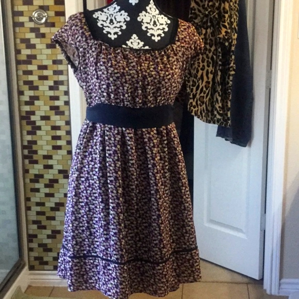 Black Dress with Cream & Purple Accents